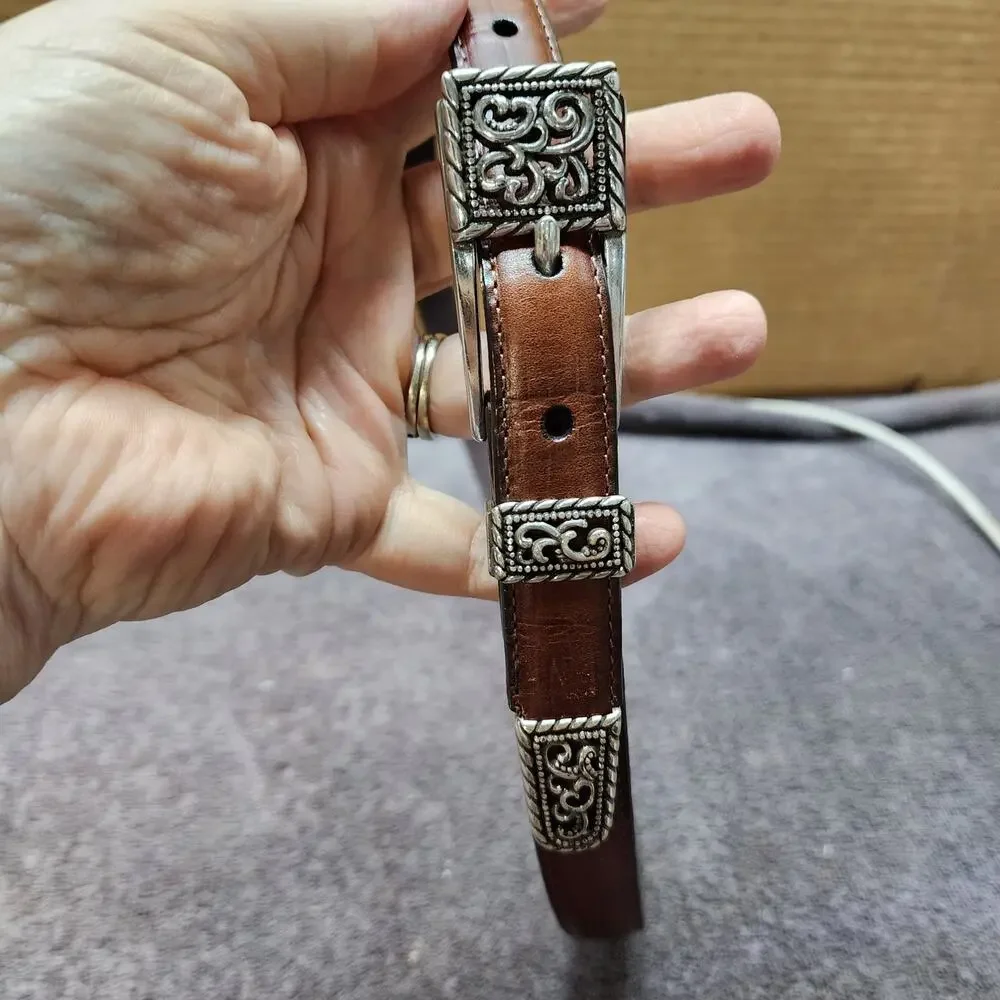 Brighton leather belt brown with Silver buckle EUC 4B4OZ Large-34 b50